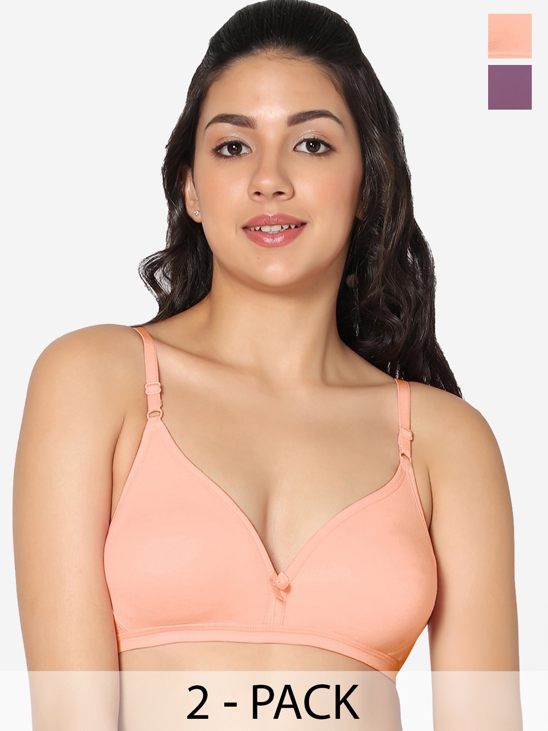 

In Care Pack Of 2 Half Coverage Pure Cotton Bra All Day Comfort, Peach