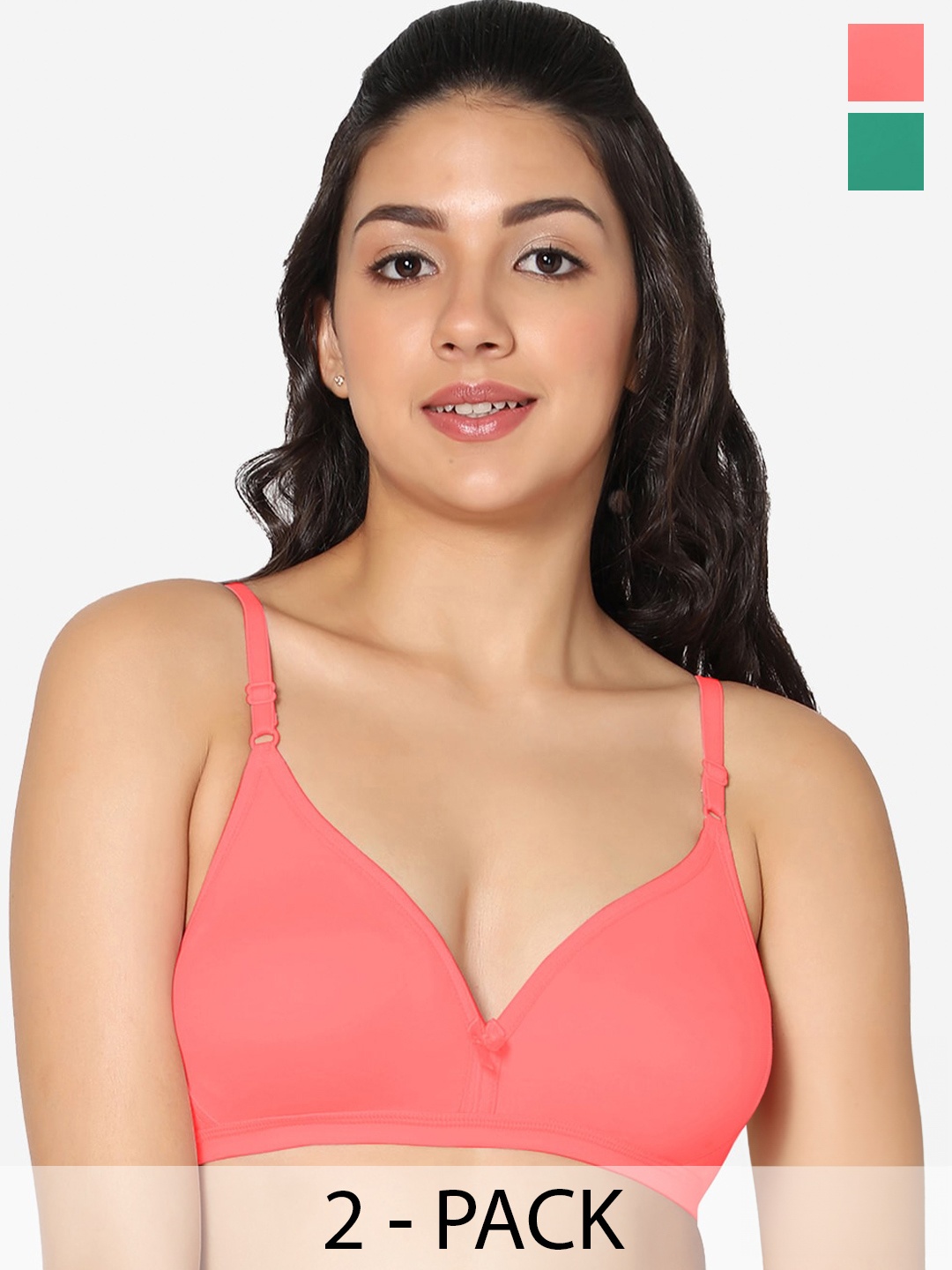 

In Care Pack Of 2 Half Coverage Pure Cotton Bra All Day Comfort, Green