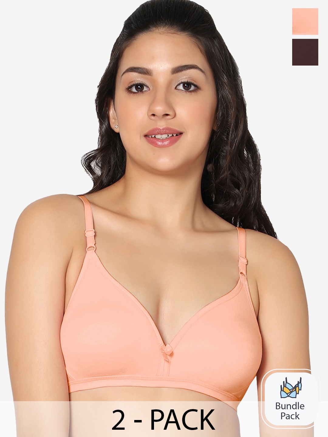 

In Care Pack Of 2 Half Coverage Pure Cotton Bra All Day Comfort, Coffee brown