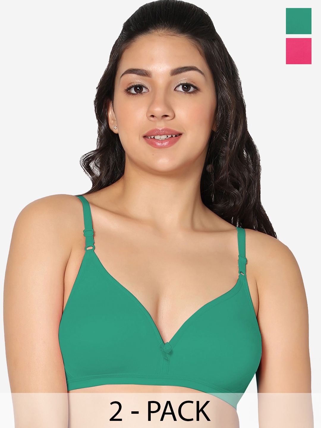 

In Care Pack Of 2 Half Coverage Cotton T-shirt Bra, Green