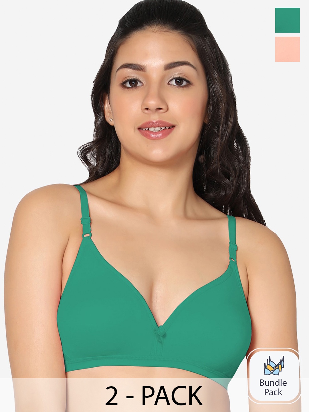 

In Care Pack Of 2 Half Coverage Cotton T-shirt Bra, Green