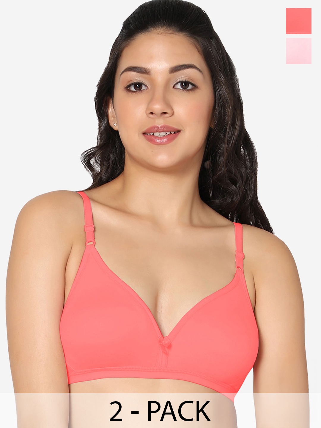 

In Care Pack Of 2 Half Coverage Cotton T-shirt Bras With All Day Comfort, Peach