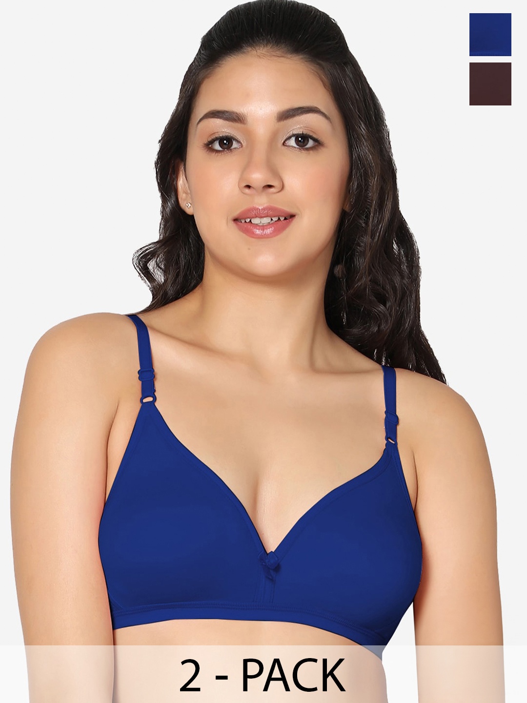 

In Care Pack Of 2 Half Coverage Cotton T-shirt Bras With All Day Comfort, Blue