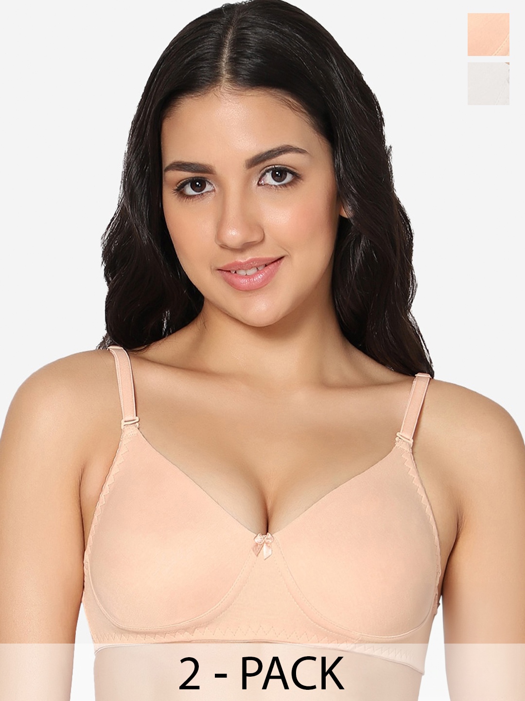 

In Care Pack Of 2 Half Coverage Cotton T-shirt Bras With All Day Comfort, White