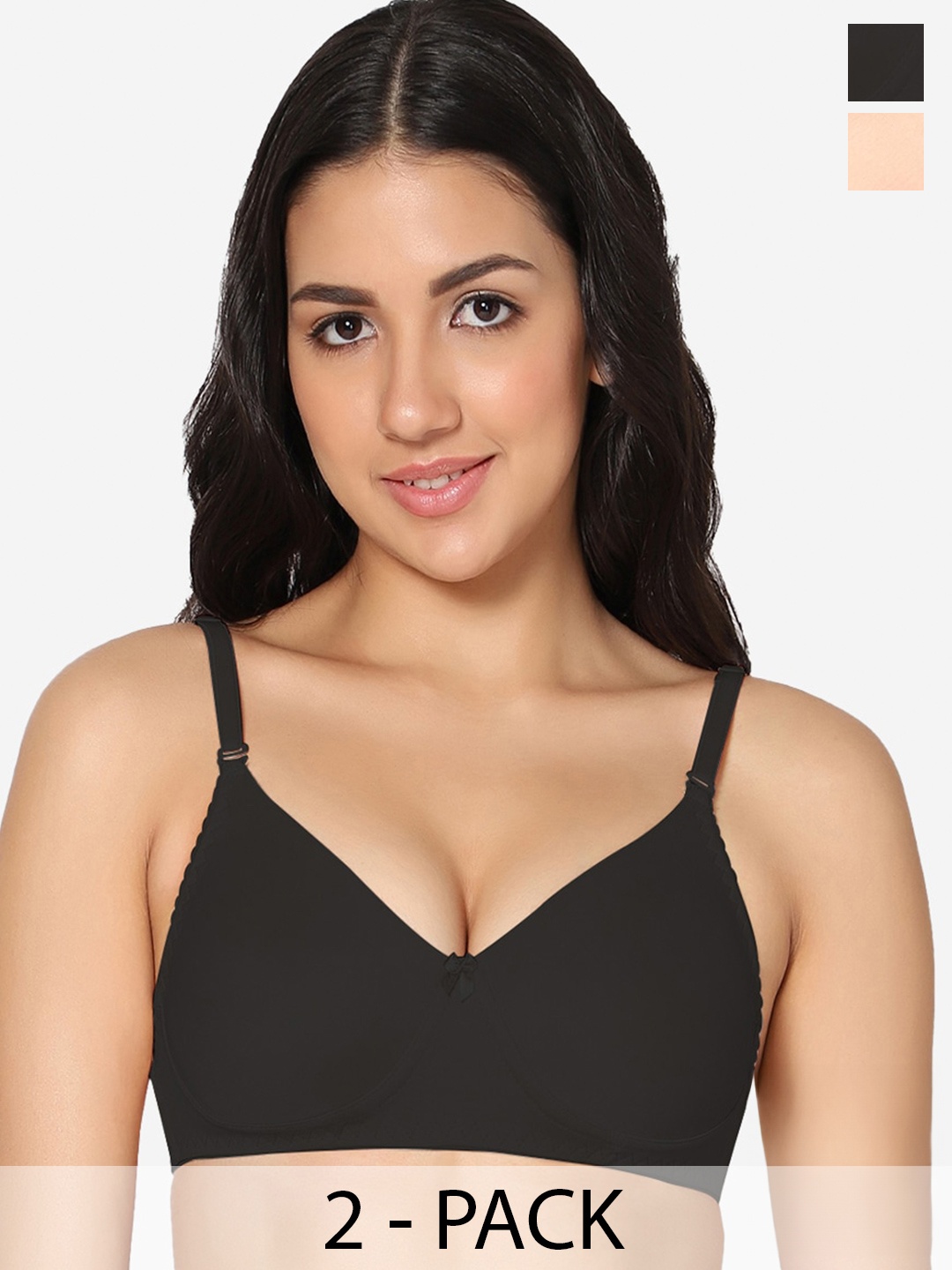 

In Care Pack Of 2 Pure Cotton T-Shirt Bra Full Coverage Non Padded All Day Comfort, Nude