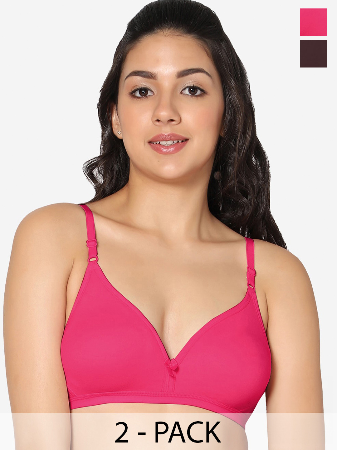 

In Care Pack Of 2 Pure Cotton T-Shirt Bra Half Coverage Non Padded All Day Comfort, Pink