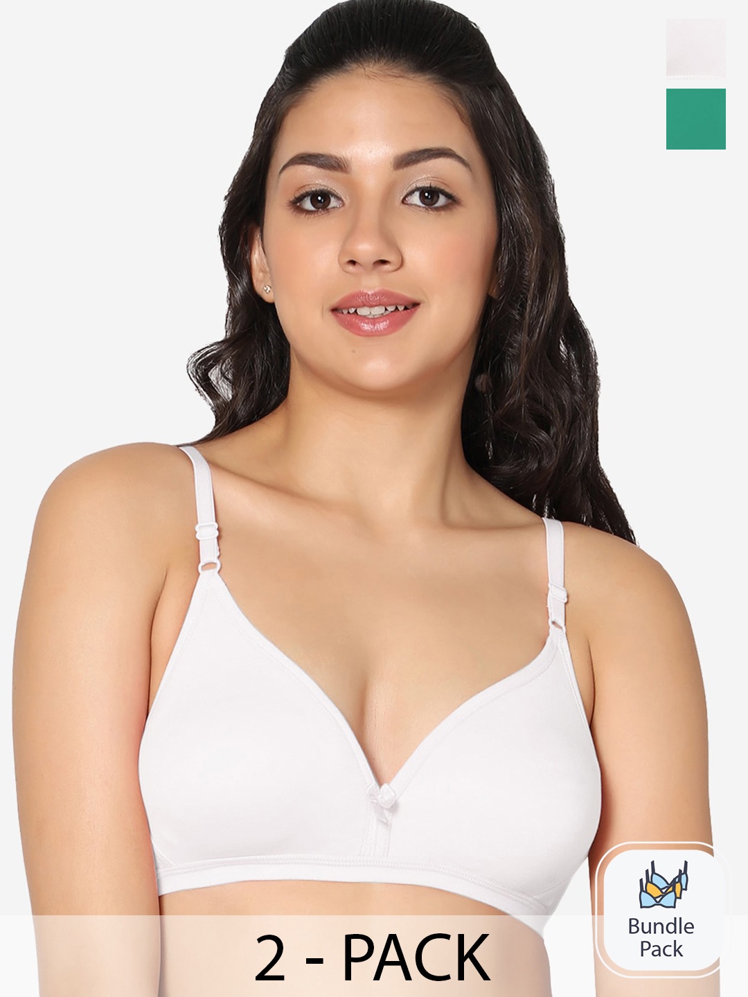 

In Care Pack Of 2 Pure Cotton T-Shirt Bra Half Coverage Non Padded All Day Comfort, Green