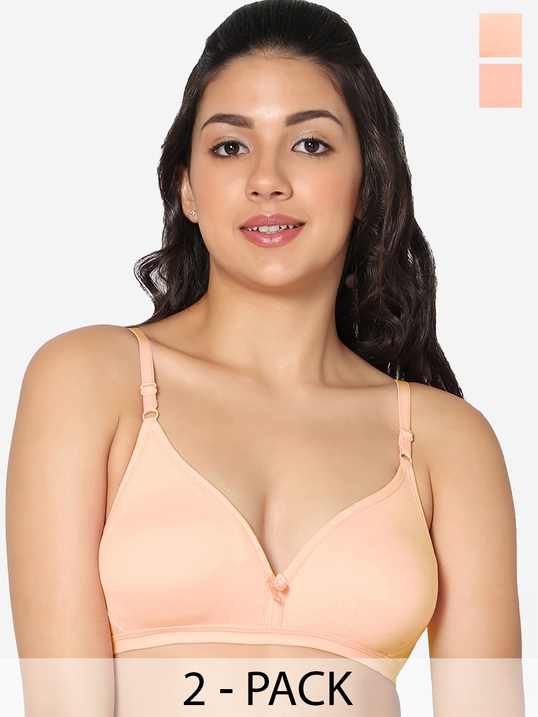 

In Care Pack Of 2 Pure Cotton T-Shirt Bra Half Coverage Non Padded All Day Comfort, Peach