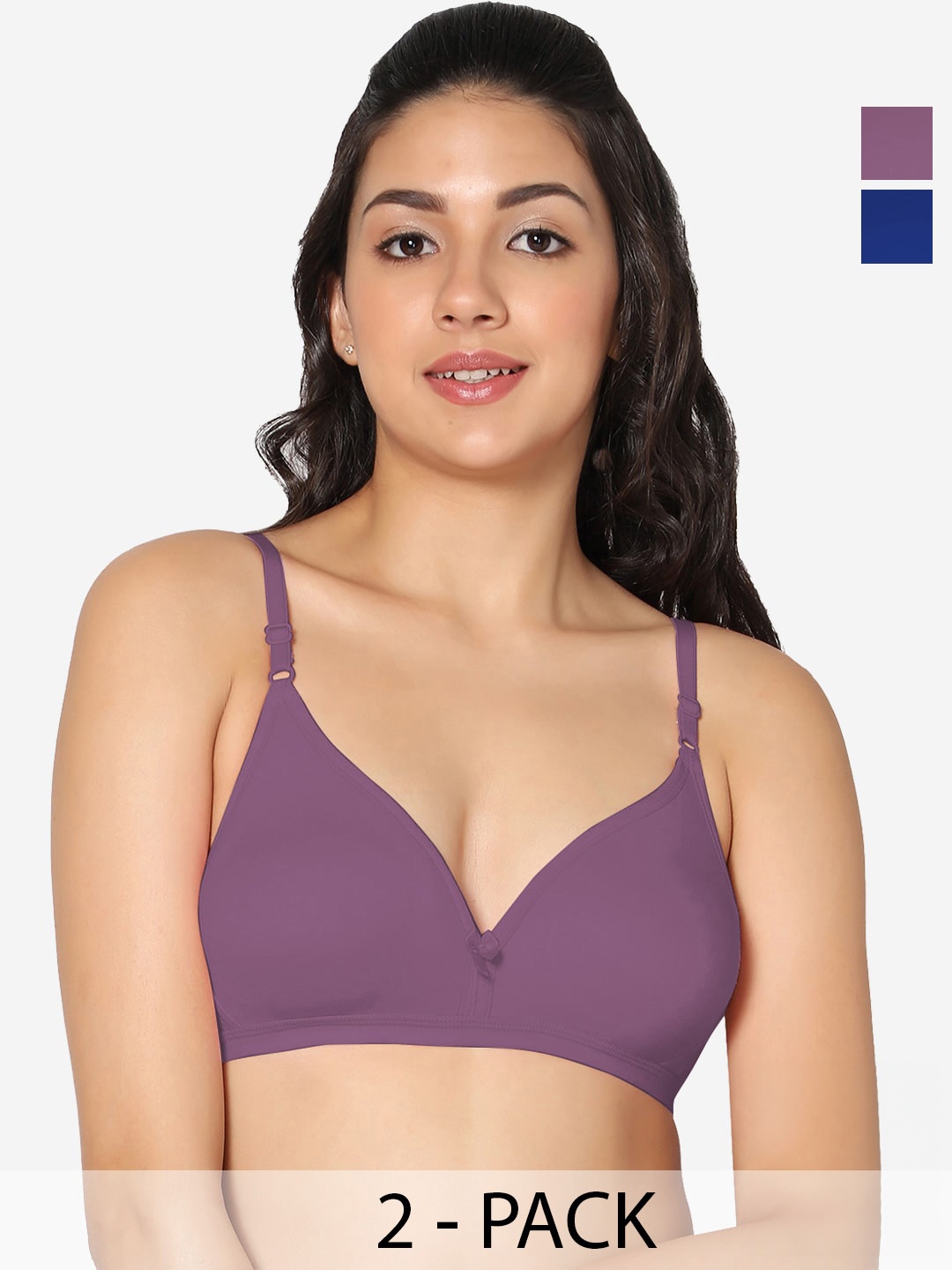 

In Care Pack Of 2 Pure Cotton T-Shirt Bra Half Coverage Non Padded All Day Comfort, Purple