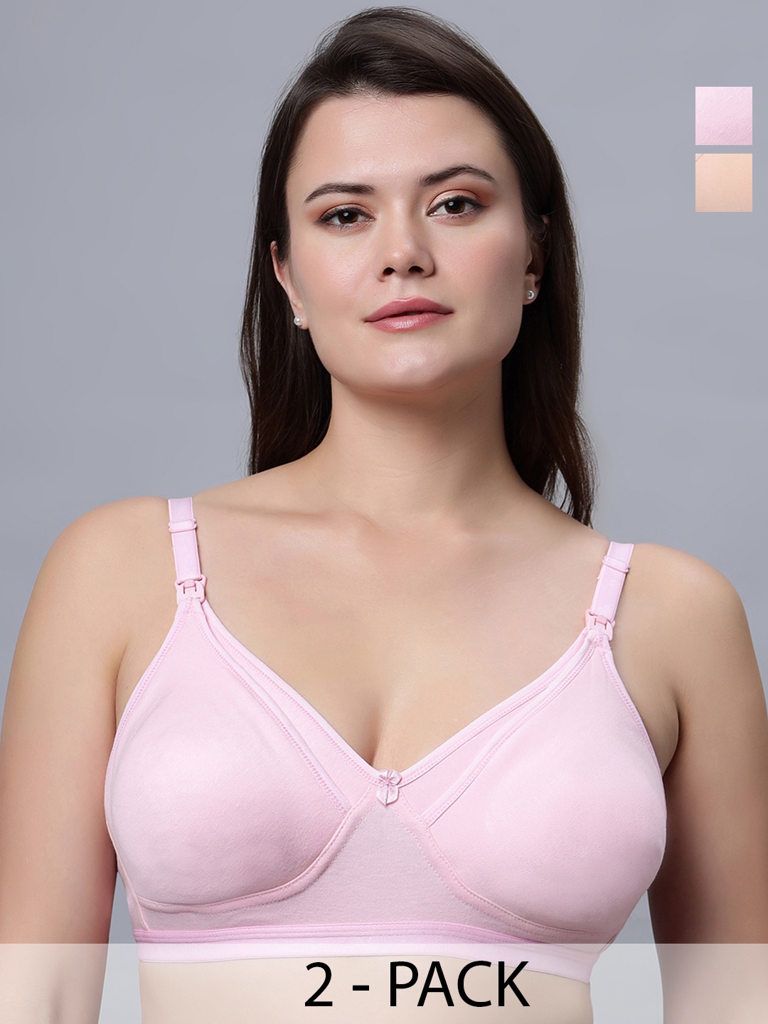 

In Care Pack Of 2 Full Coverage Lightly Padded Pure Cotton Maternity Bra, Pink