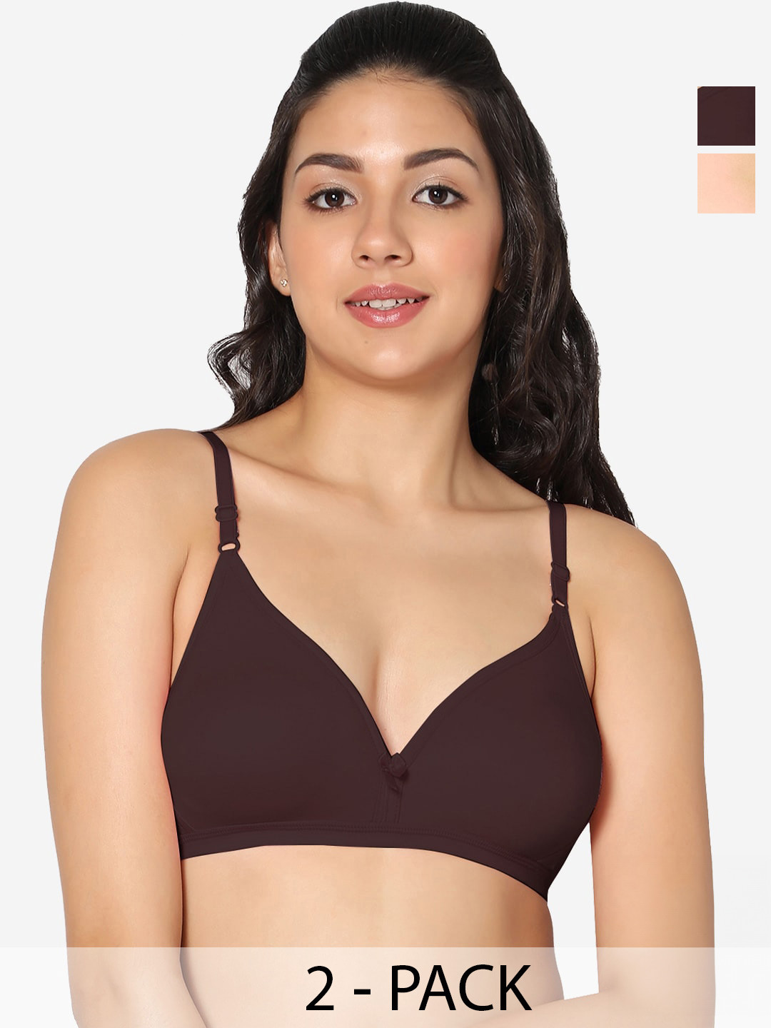 

In Care Pack Of 2 Half Coverage Pure Cotton Bra All Day Comfort, Brown