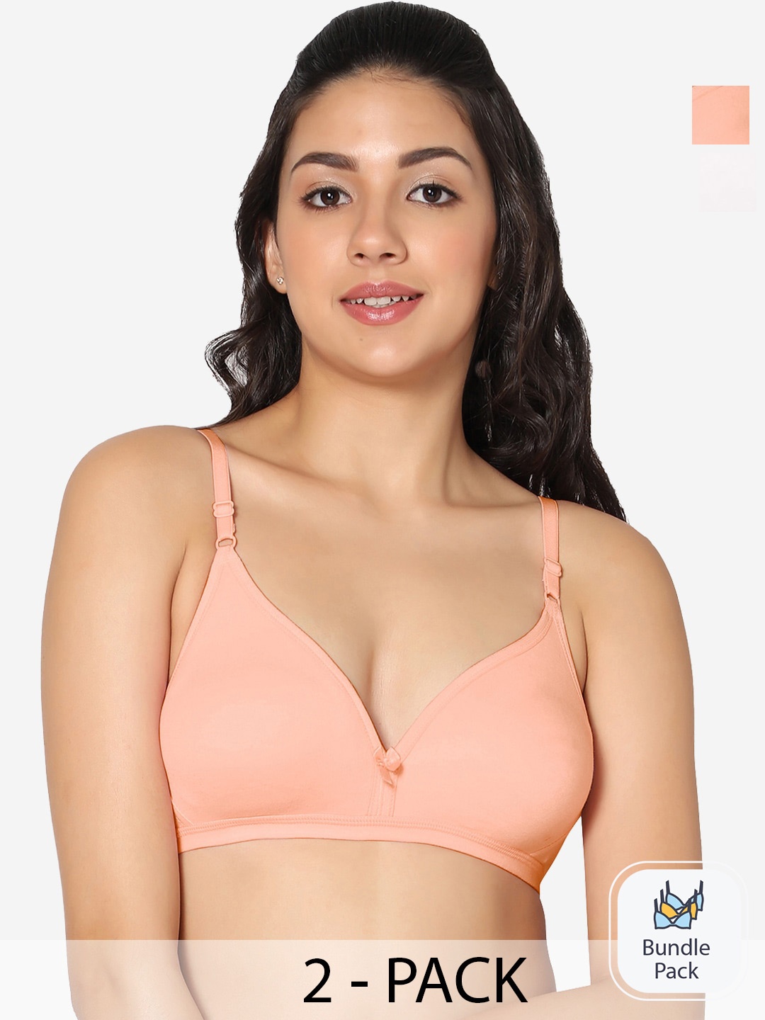 

In Care Pack Of 2 Half Coverage Pure Cotton Bra All Day Comfort, Peach