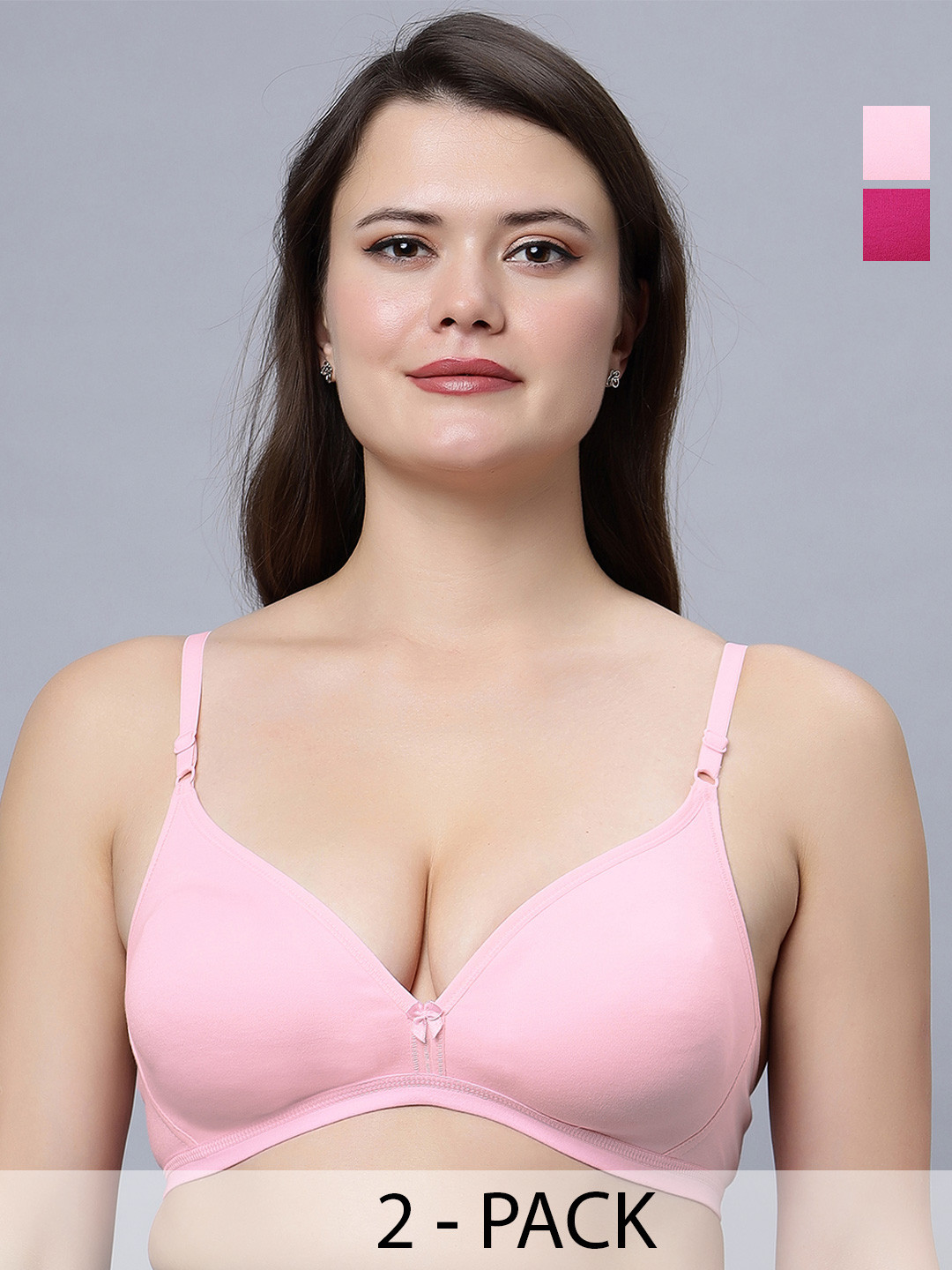 

In Care Pack Of 2 Half Coverage Pure Cotton Bra All Day Comfort, Pink