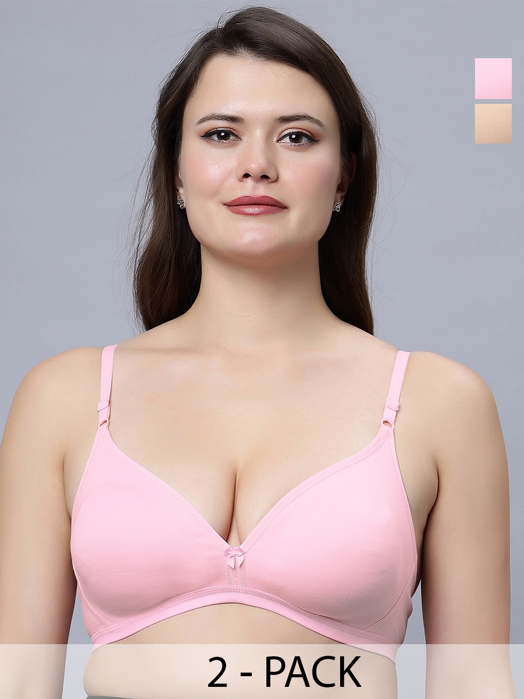 

In Care Pack Of 2 Half Coverage Seamless Cotton T-shirt Bra With All Day Comfort, Pink