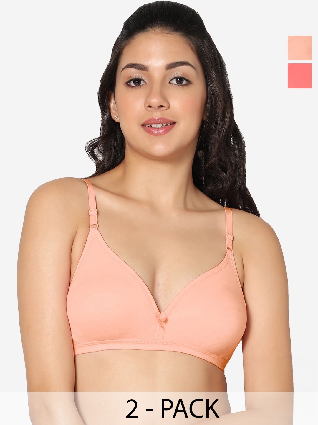 

In Care Pack Of 2 Half Coverage Seamless Cotton T-shirt Bra With All Day Comfort, Peach