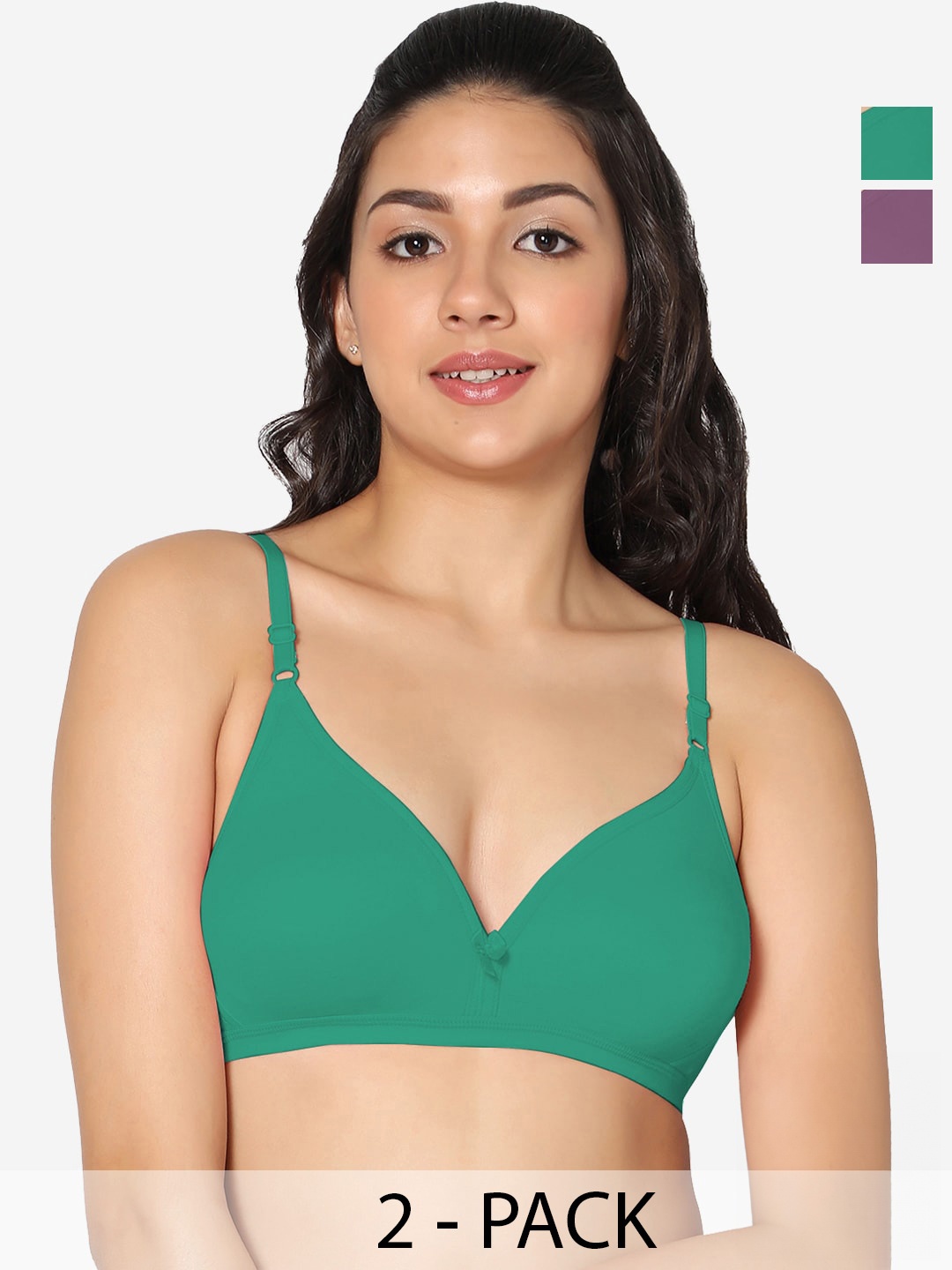 

In Care Pack Of 2 Half Coverage Seamless Cotton T-shirt Bra With All Day Comfort, Green