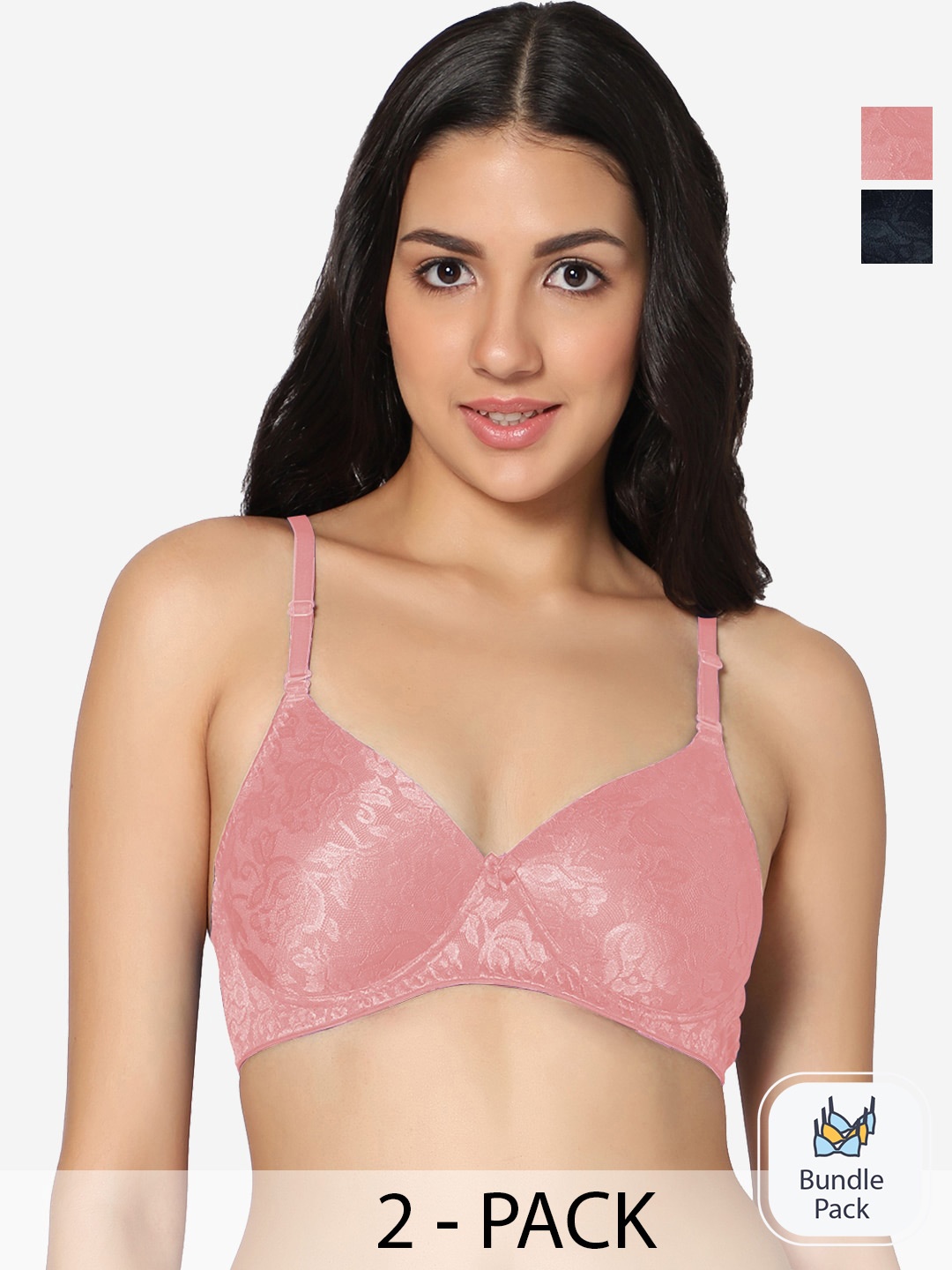 

In Care Pack Of 2 Full Coverage Seamless Cotton Push Up Bra With All Day Comfort, Pink