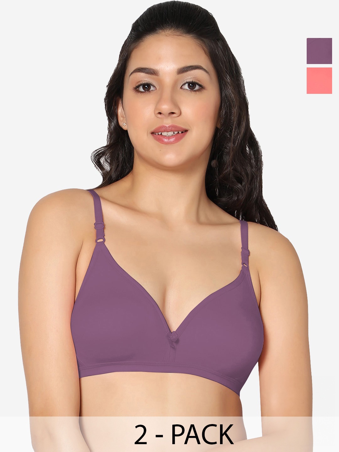 

In Care Pack Of 2 All Day Comfort Pure Cotton Half Coverage T-Shirt Bra, Purple