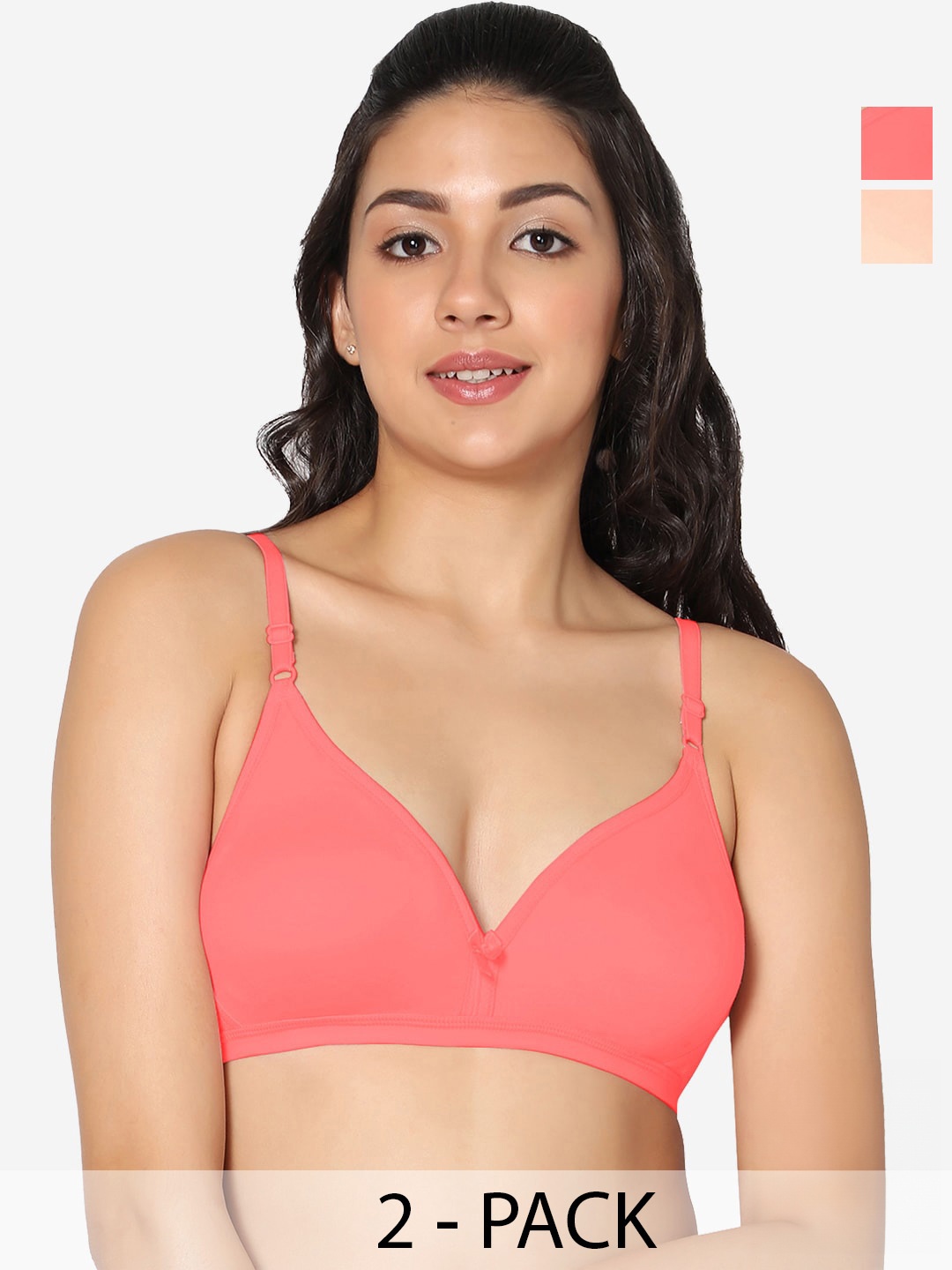 

In Care Pack Of 2 All Day Comfort Pure Cotton Half Coverage T-Shirt Bra, Peach