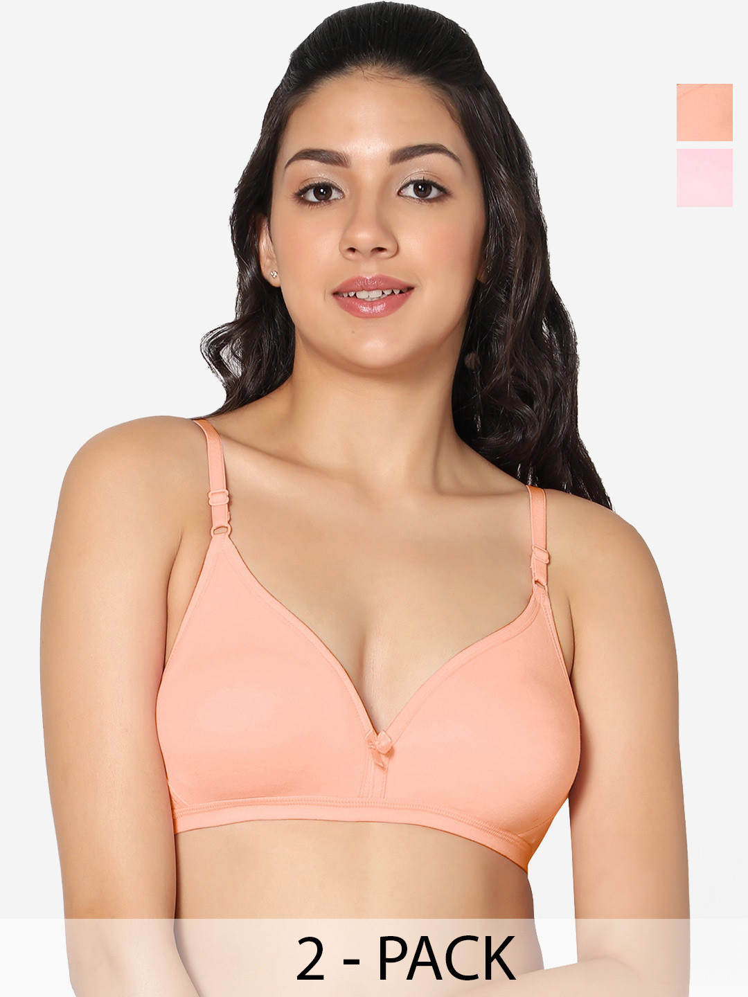 

In Care Pack Of 2 All Day Comfort Pure Cotton Half Coverage T-Shirt Bra, Peach