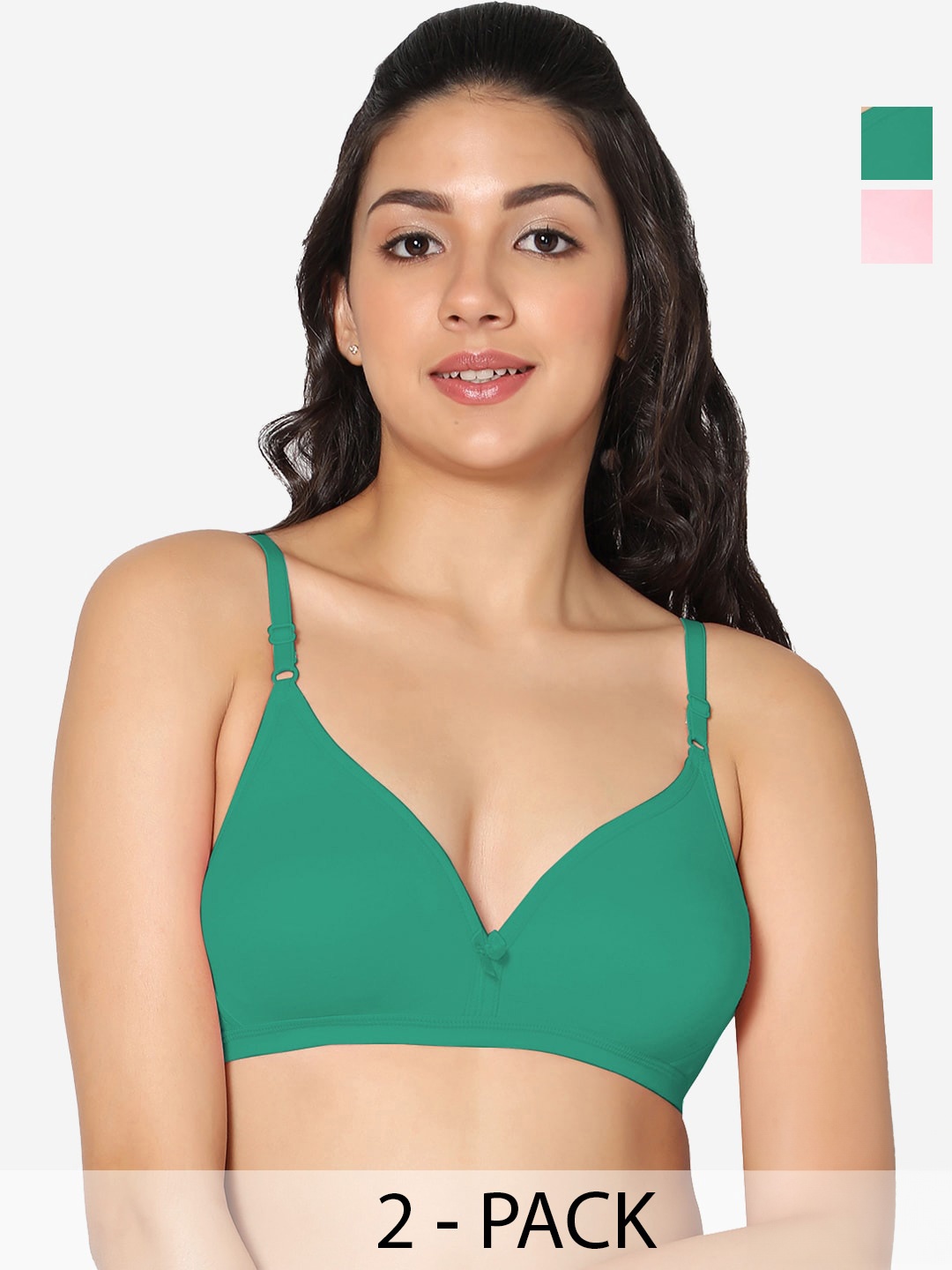 

In Care Pack Of 2 All Day Comfort Pure Cotton Half Coverage T-Shirt Bra, Green