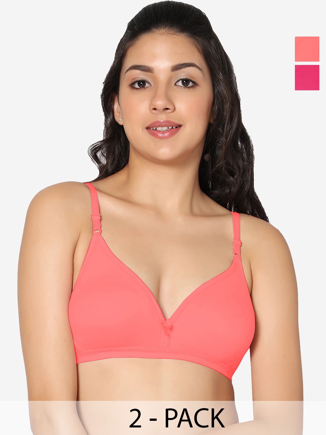 

In Care Pack Of 2 All Day Comfort Pure Cotton Half Coverage T-Shirt Bra, Magenta