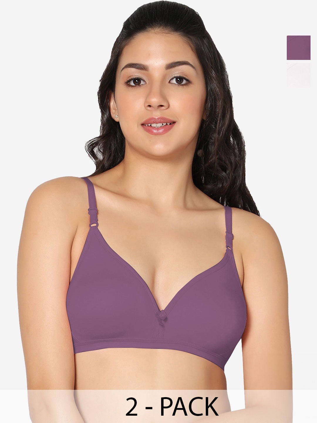 

In Care Pack Of 2 Half Coverage Non Padded Seamless Everday Bra With All Day Comfort, Purple