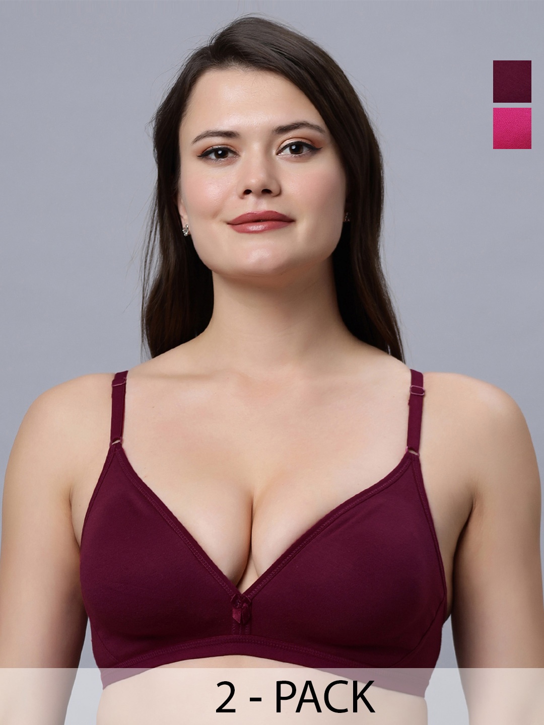 

In Care Pack Of 2 Half Coverage Non Padded Seamless Everday Bra With All Day Comfort, Burgundy