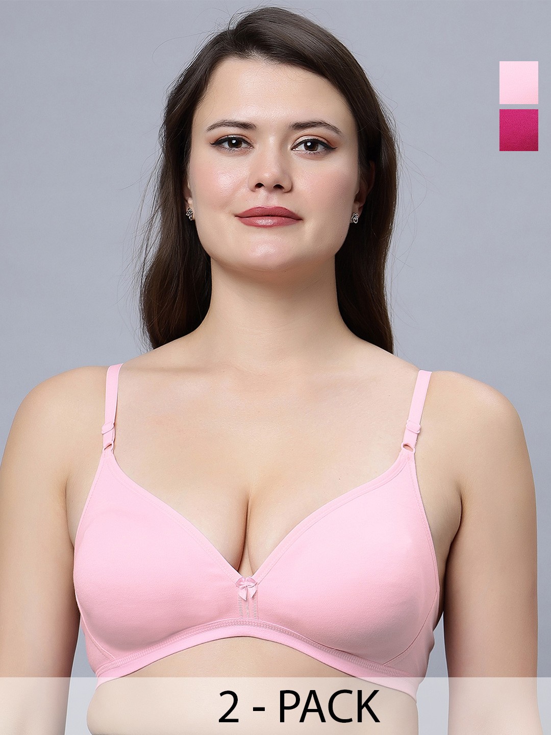 

In Care Pack Of 2 Half Coverage Non Padded Seamless Everday Bra With All Day Comfort, Pink