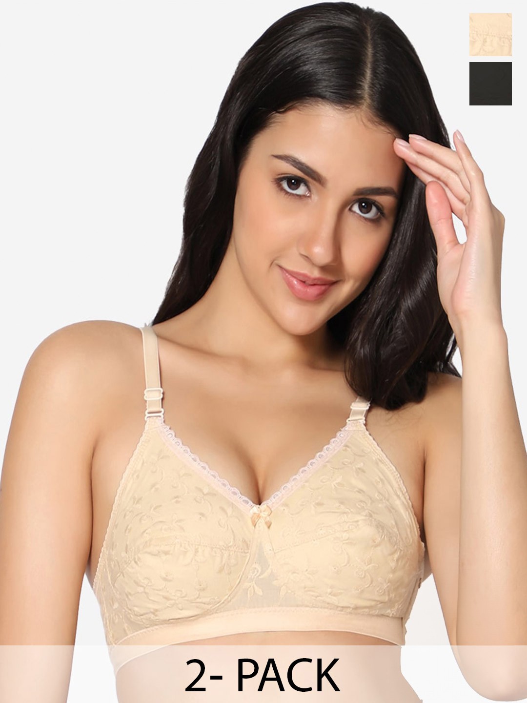 

In Care Floral Embroidered Full Coverage Pure Cotton Bra, Black
