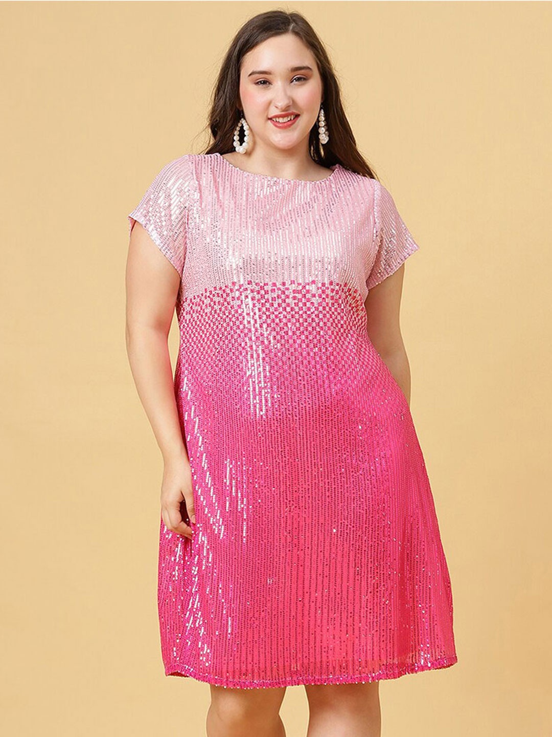 

Curvy Lane Plus Size Sequin Embellished A Line Dress, Pink