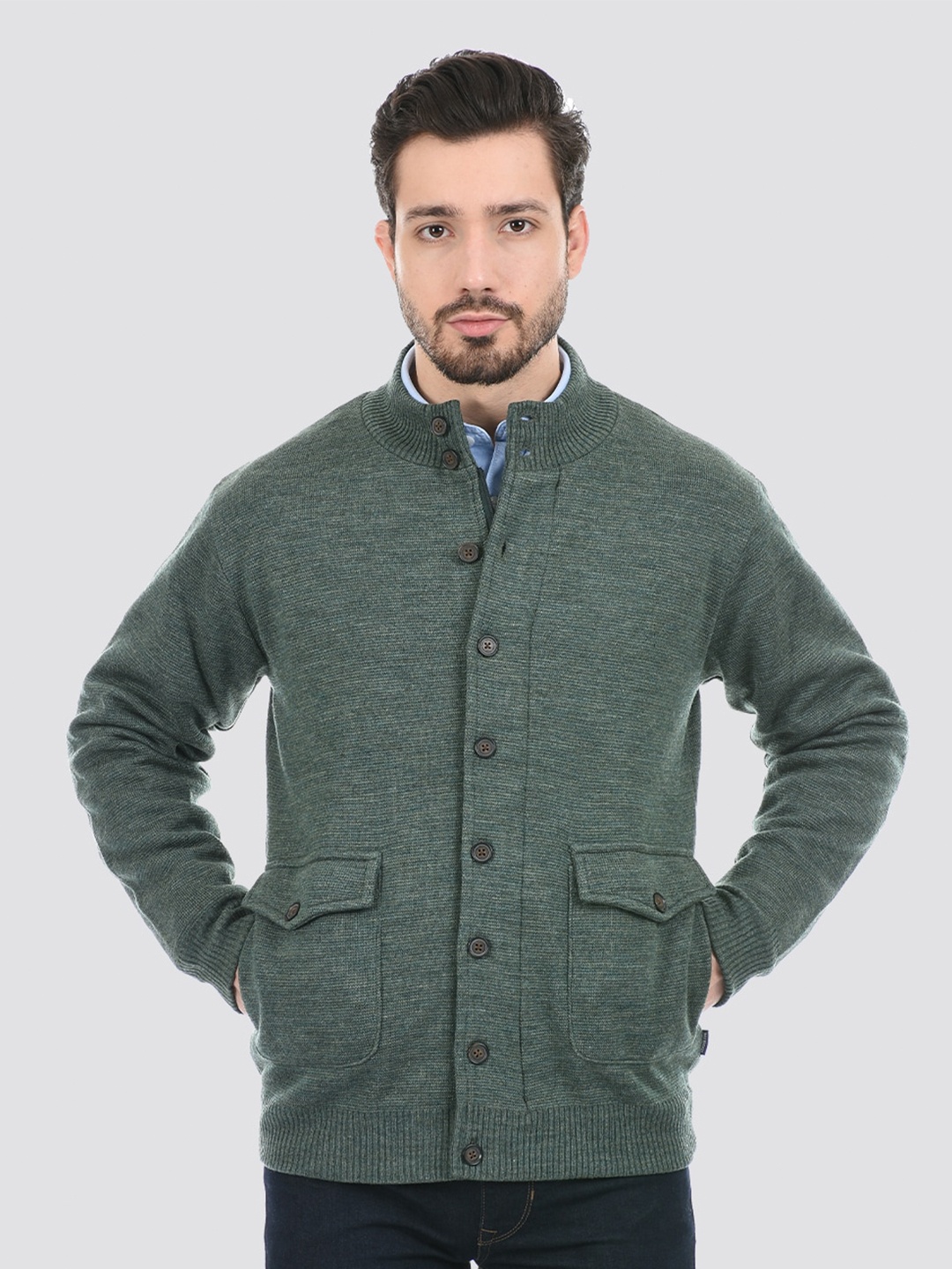 

LONDON FOG Mock Collar Cardigan Sweater, Green