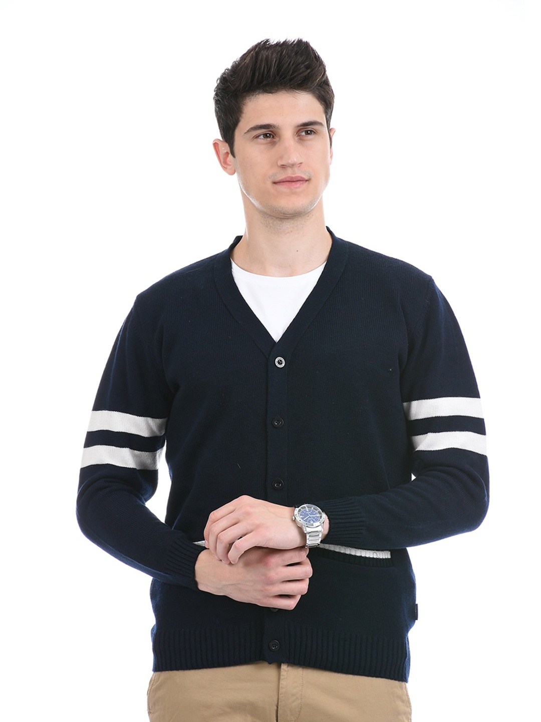 

LONDON FOG Striped Cardigan Sweater, Navy blue