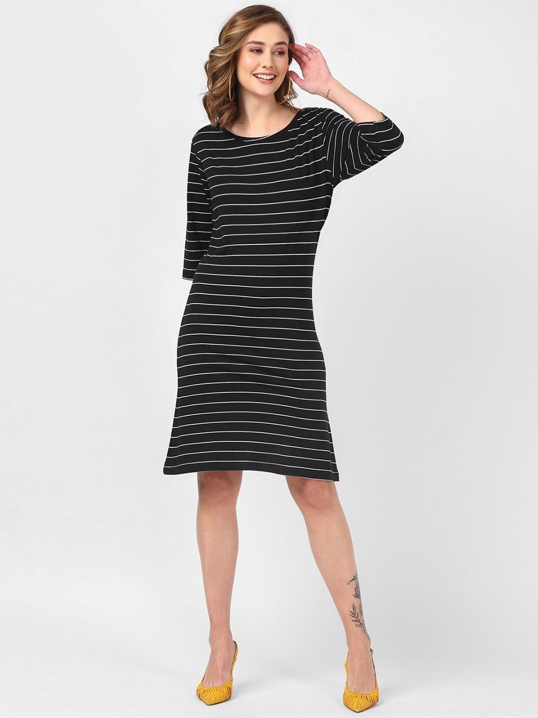 

UrbanMark Striped Pure Cotton Sheath Dress, Black