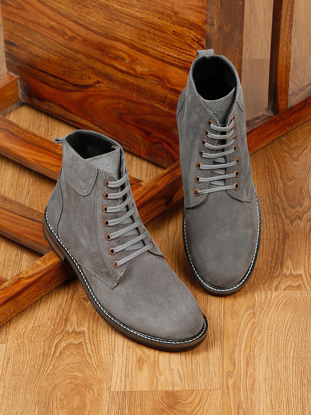 

LOUIS STITCH Men Suede Leather Mid-Top Regular Boots, Grey