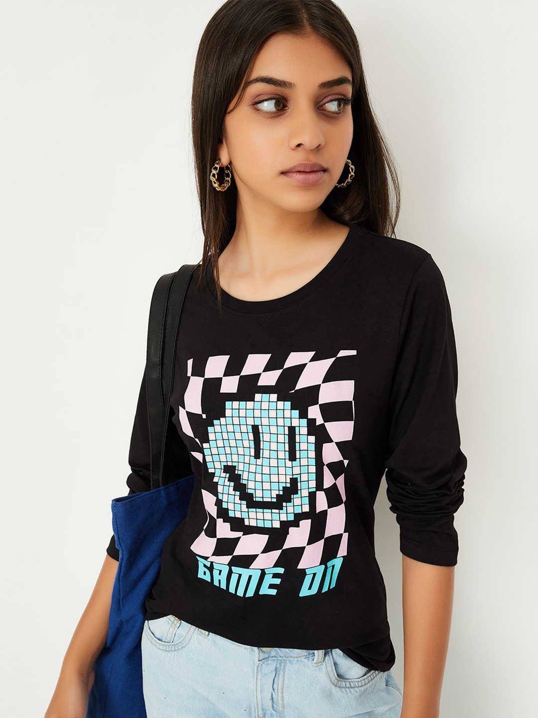 

max Girls Graphic Printed Pure Cotton T-Shirt, Black