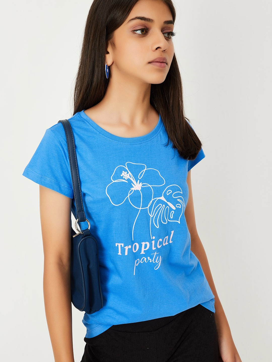 

max Girls Floral Printed Pure Cotton T-Shirt, Blue