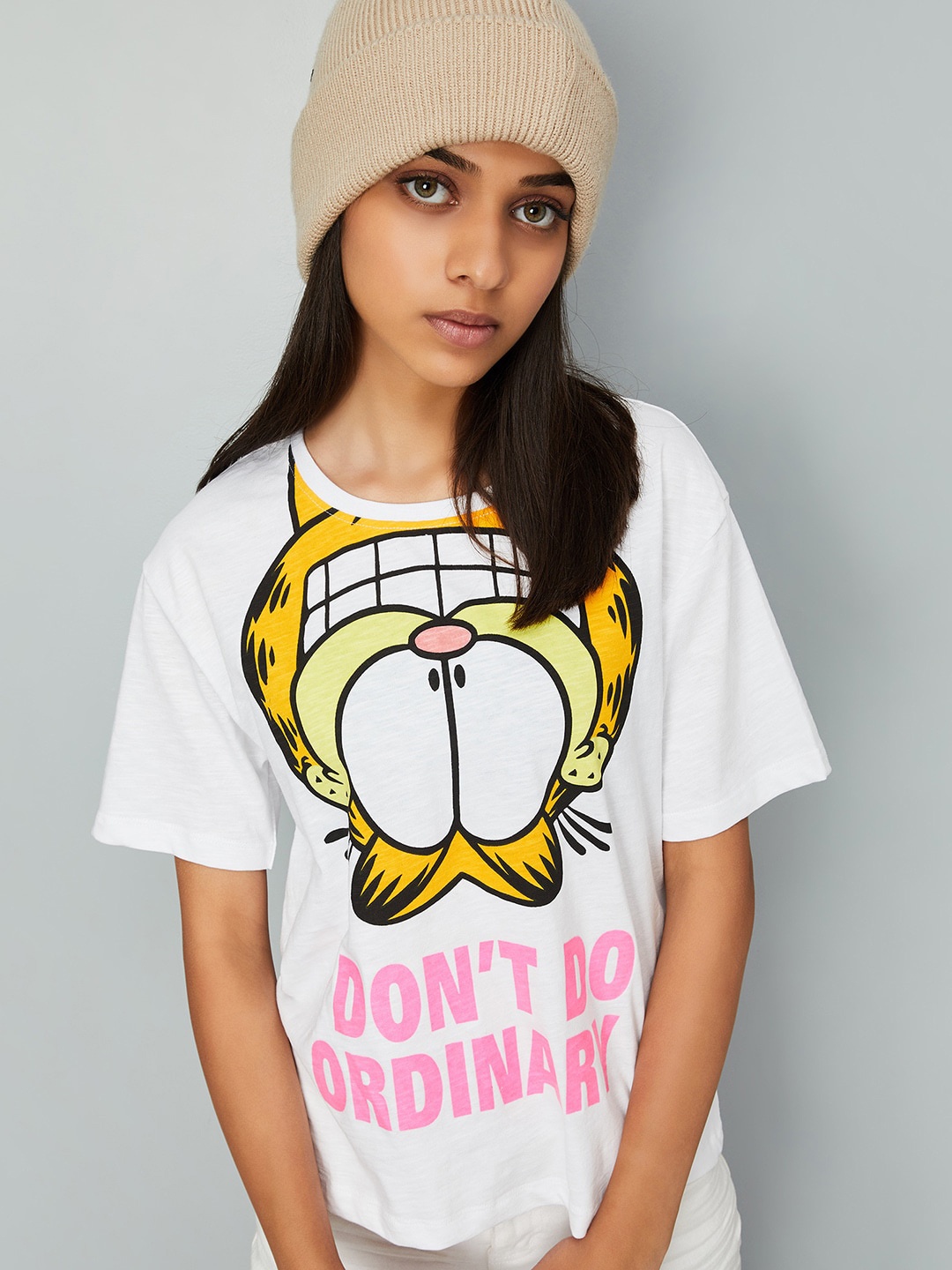 

max Girls Garfield Printed Pure Cotton T-Shirt, White