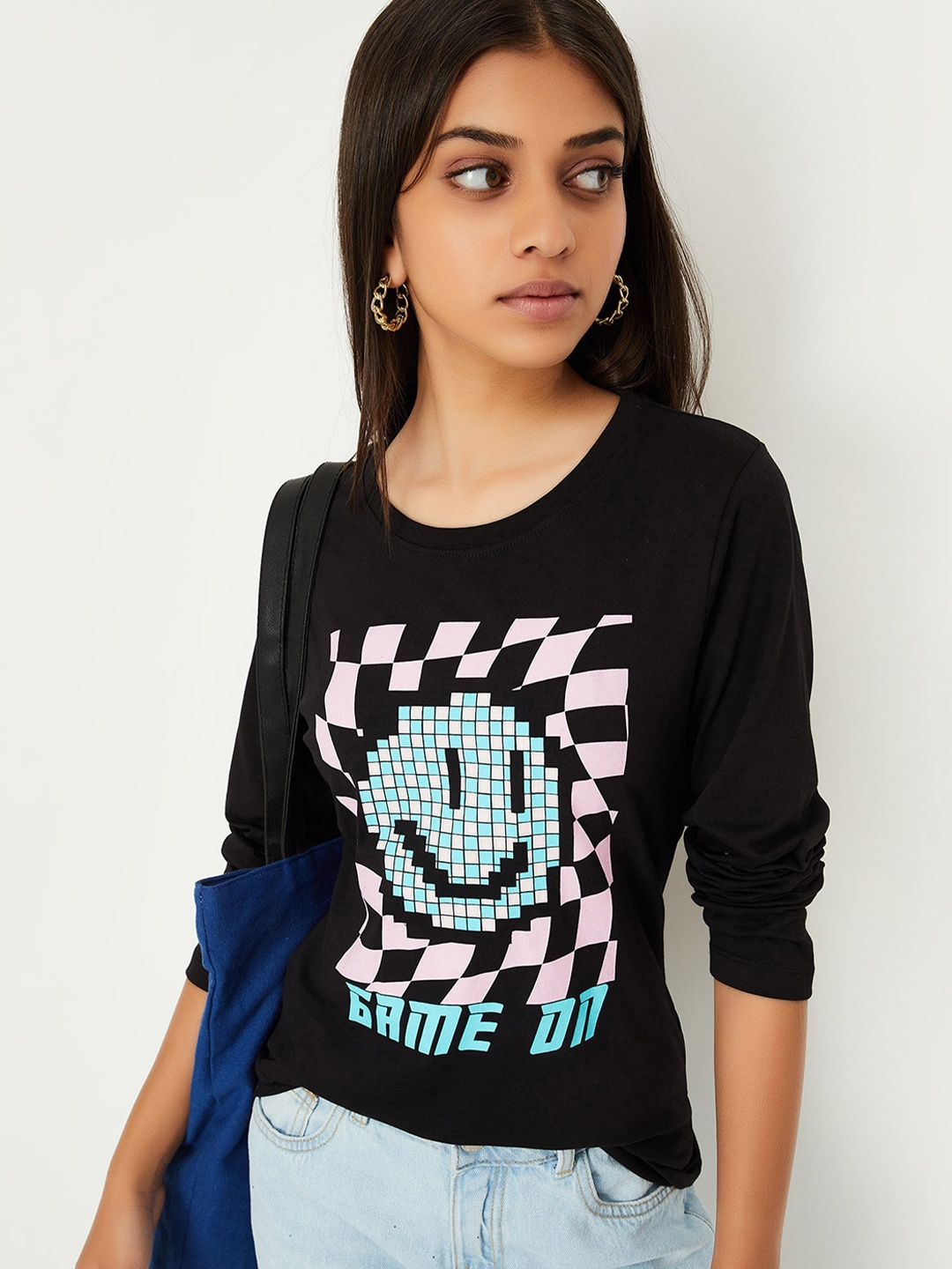 

max Girls Graphic Printed Pure Cotton T-Shirt, Black