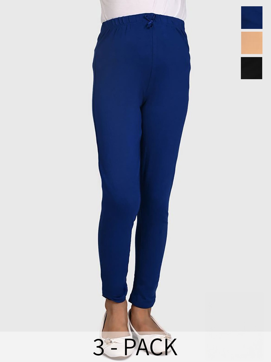 

UrbanMark Girls Pack Of 3 Cotton Ankle Length Leggings, Blue