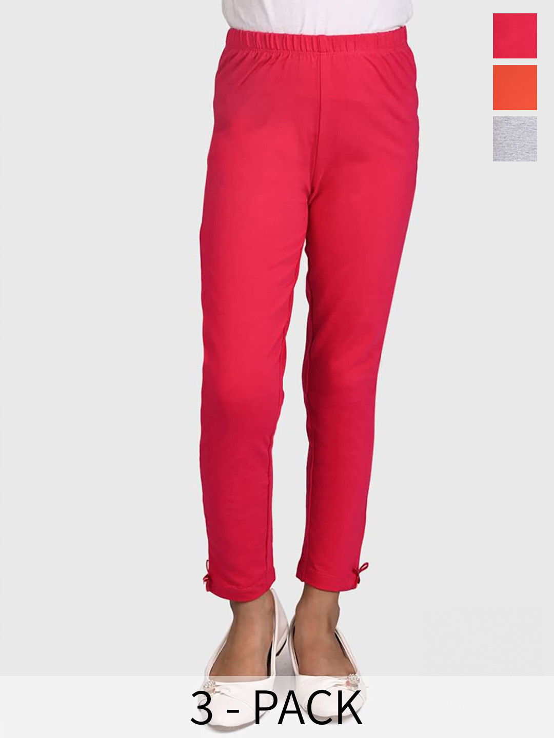 

UrbanMark Girls Pack Of 3 Cotton Ankle-Length Leggings, Red