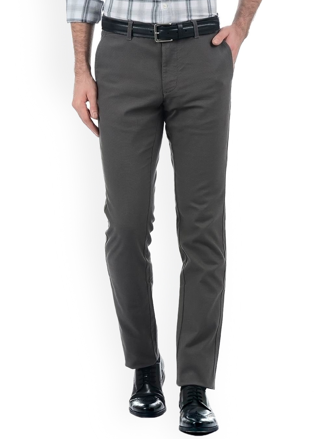 

LONDON FOG Men Mid Rise Plain Parallel Cotton Formal Trousers, Grey
