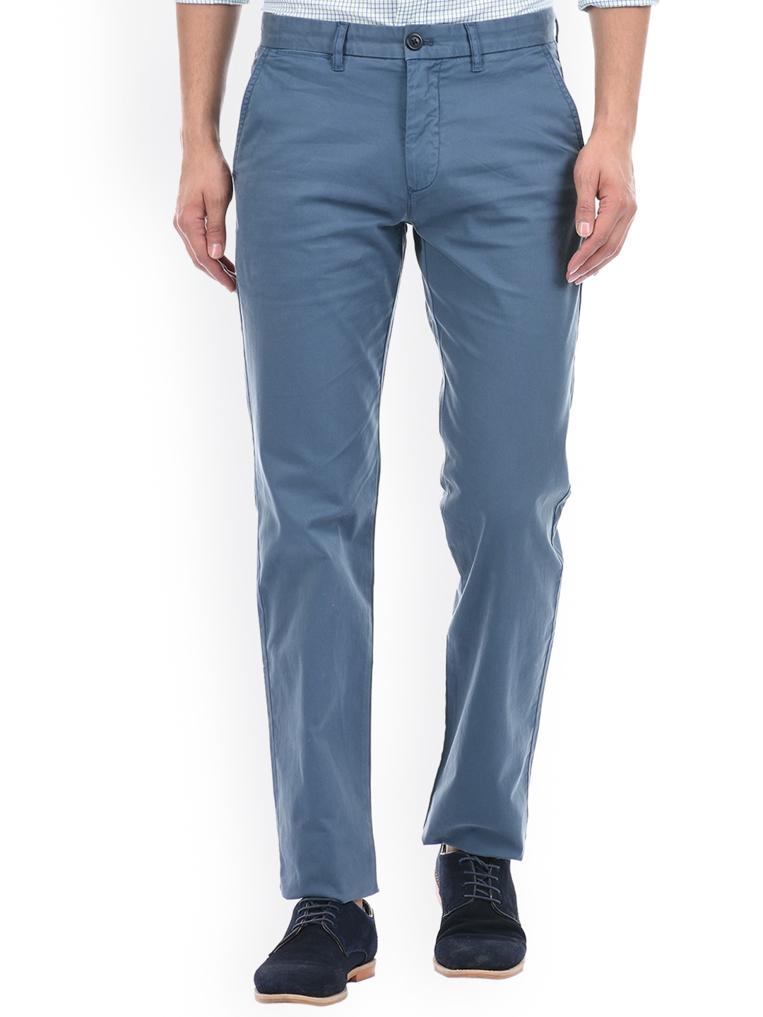 

LONDON FOG Men Mid Rise Plain Cotton Chinos Trousers, Blue