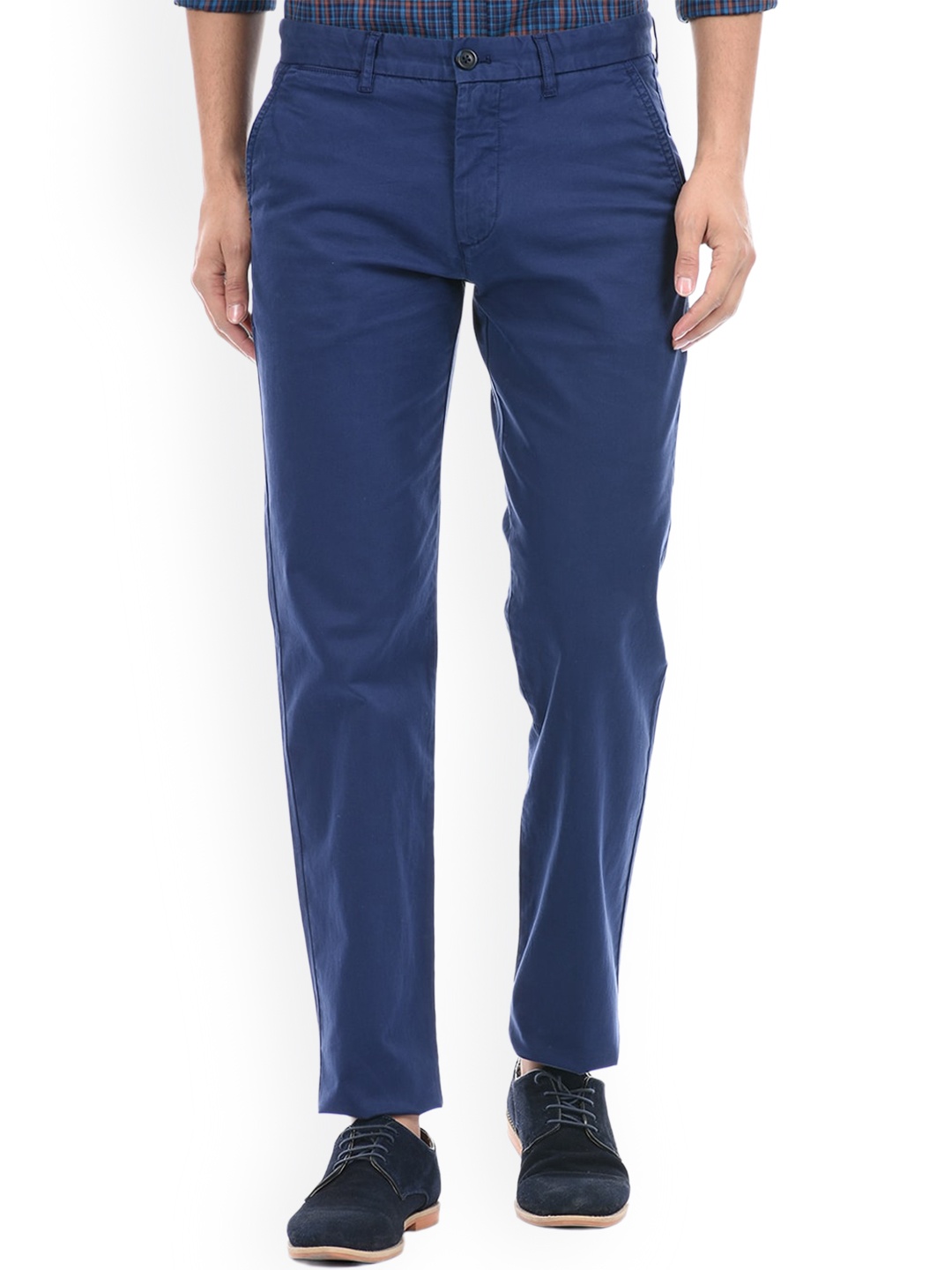 

LONDON FOG Men Mid Rise Plain Cotton Chinos Trousers, Navy blue