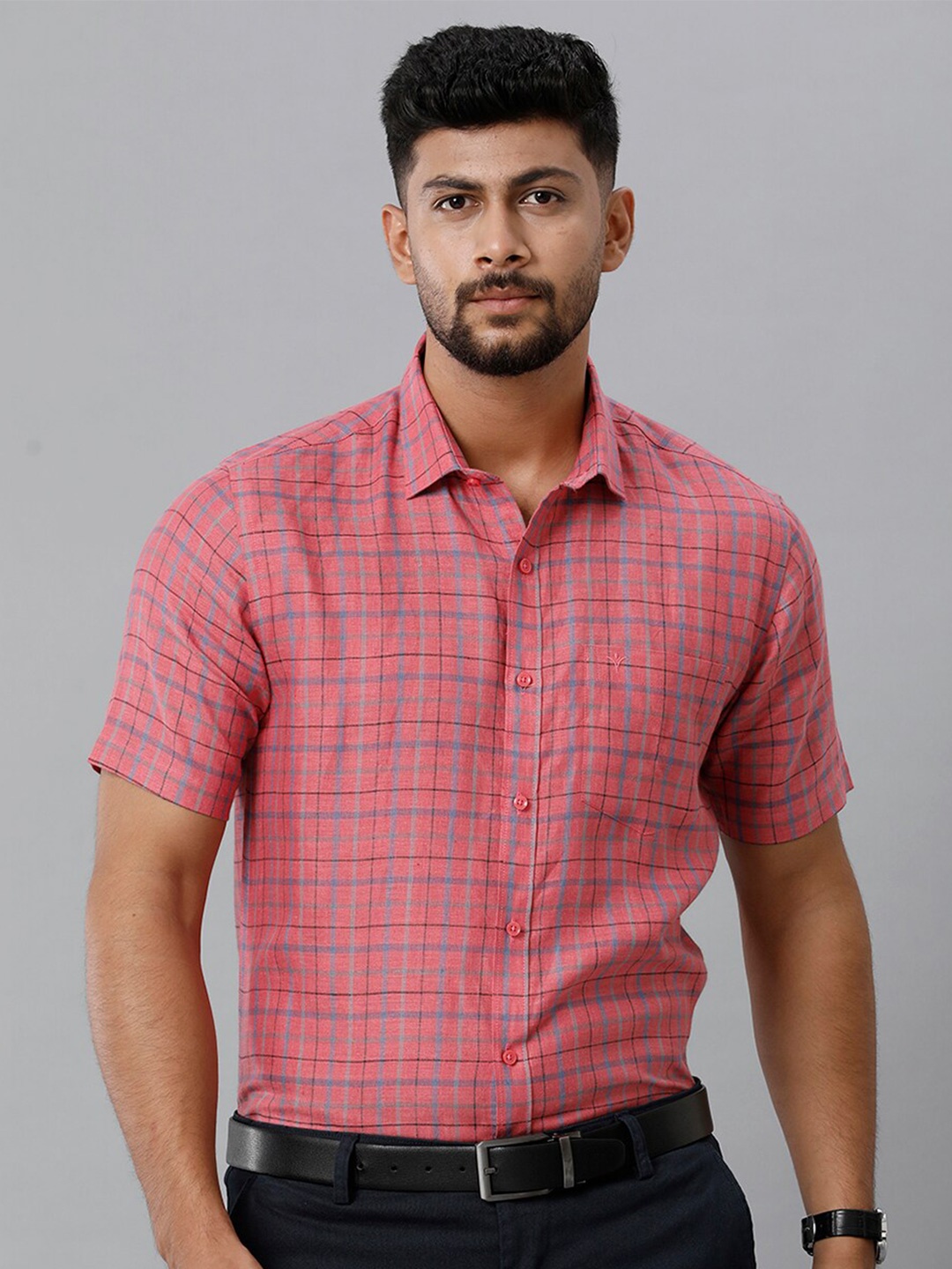 

Ramraj Tartan Checked Linen Formal Shirt, Pink