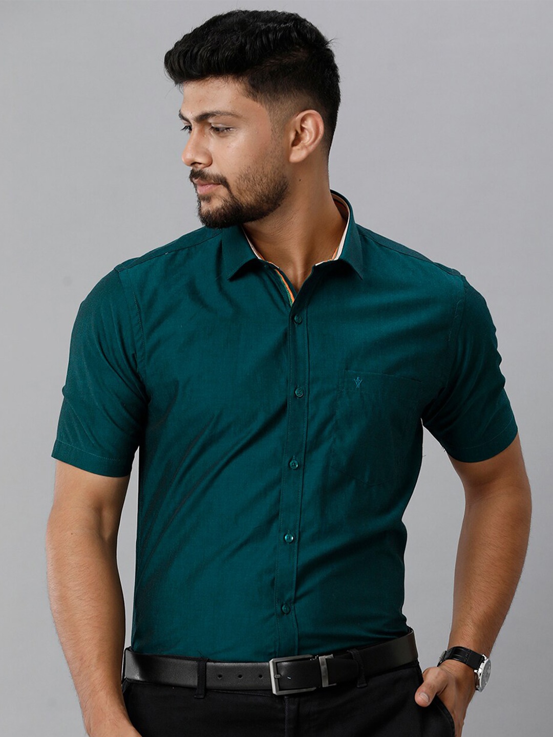 

Ramraj Half Sleeve Regular Fit Cotton Formal Shirt, Green