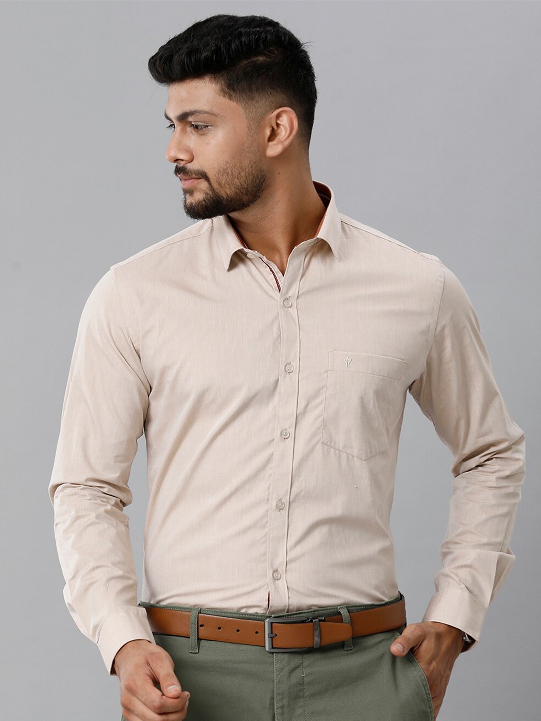 

Ramraj Spread Collar Regular Fit Cotton Shirt, Brown