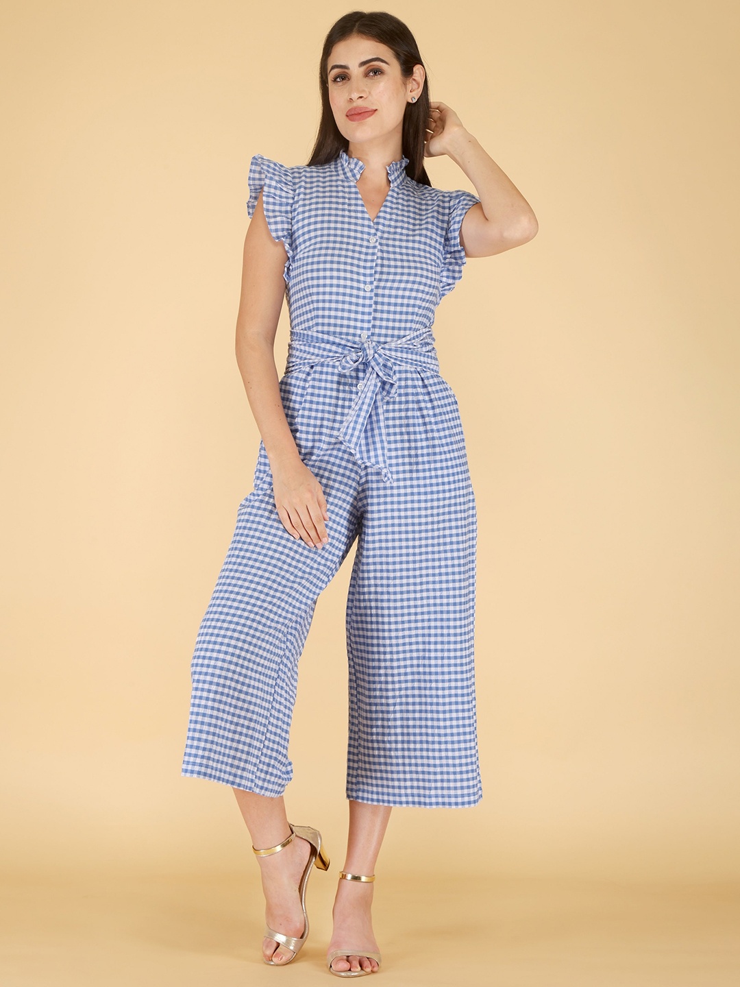 

HERE&NOW Checked Basic Jumpsuit, Blue