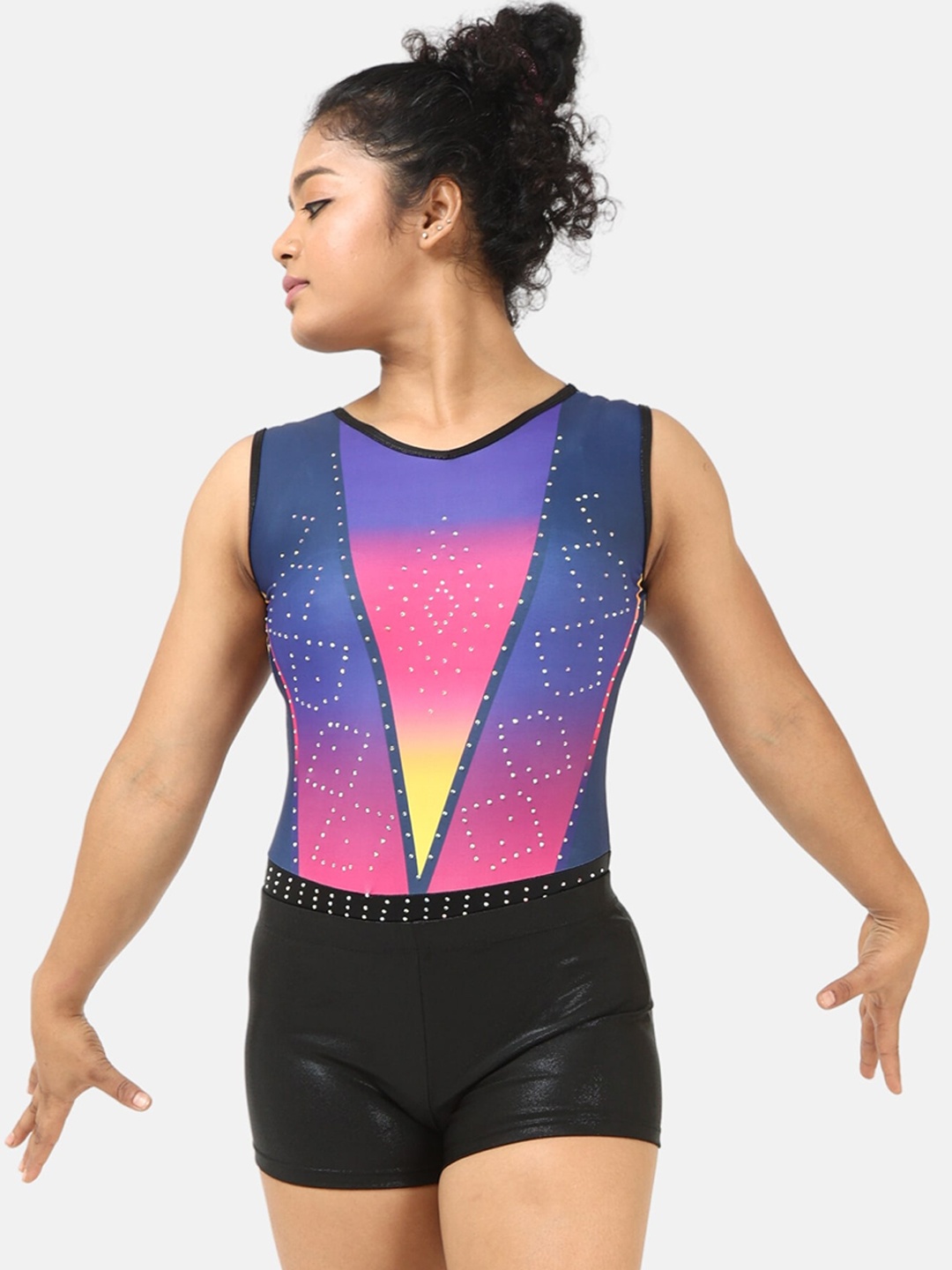 

IKAANYA Girls Printed Leotard and Shorts, Blue