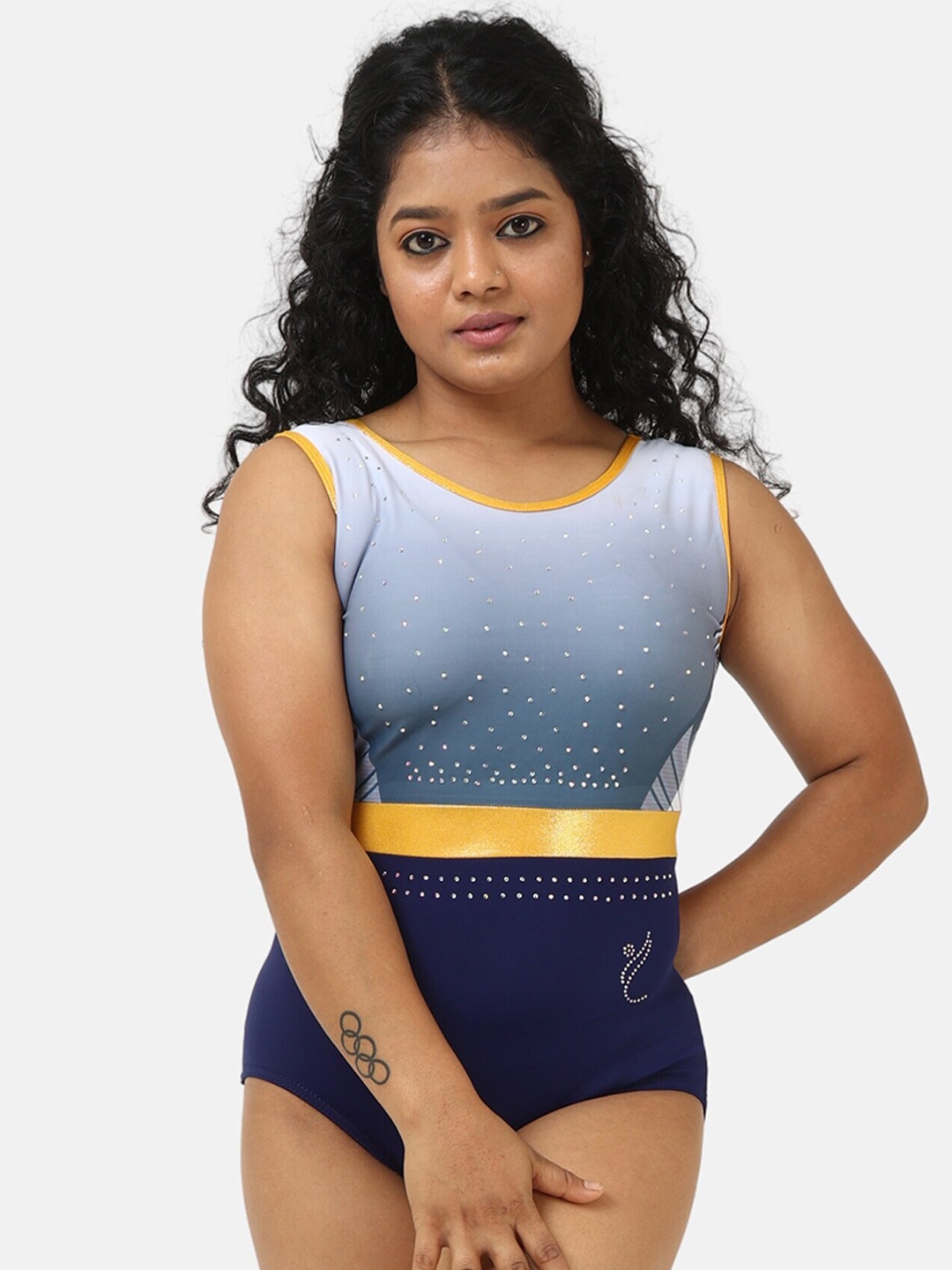 

IKAANYA Girls Ombre Gymnastics Workout Leotard And Shorts, Navy blue